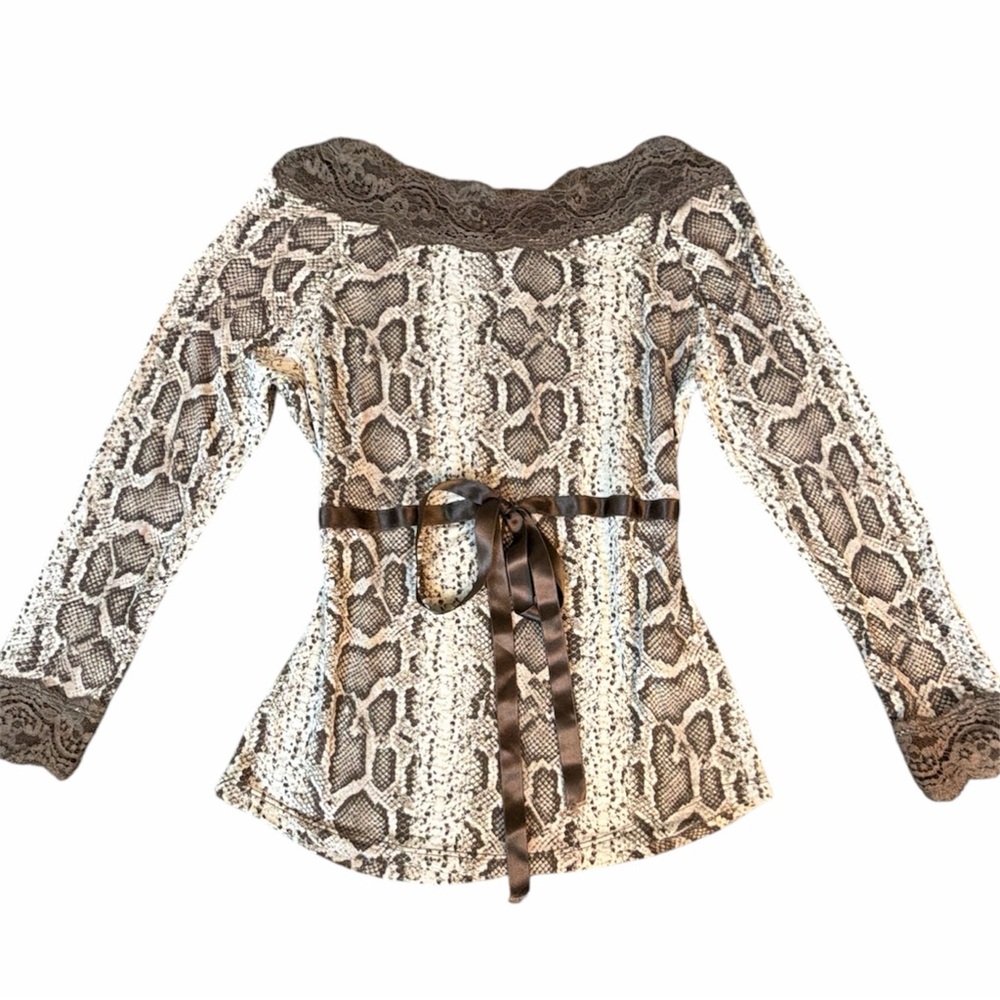 Alain manoukian French brand snake print babydoll blouse with lace trim